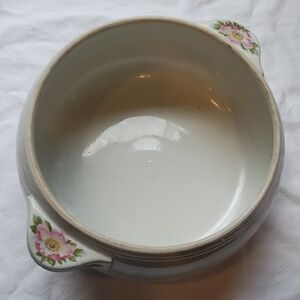 Heavy Vintage Stoneware Ceramic Bowl With Handles. Hall's Rose White